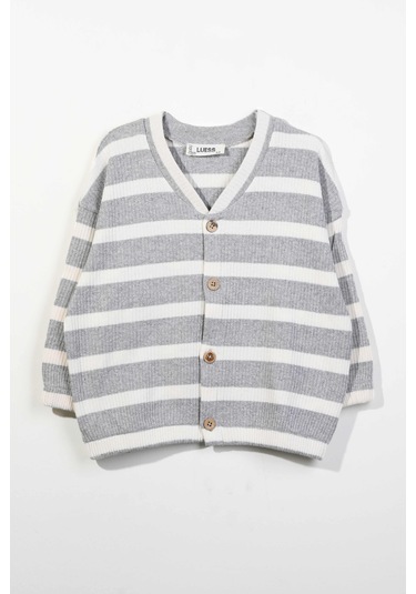 Unisex Çocuk Oversize Çizgili Hırka 3-4 Yaş 8-9 Yaş Gri