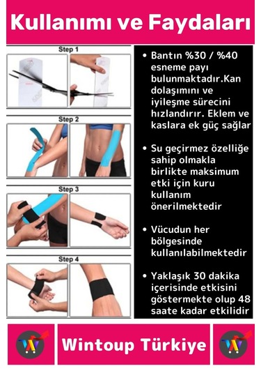 Premium Hızlı Etki Kas Bel Bacak Kol Boyun Sırt Omuz Karın Kalça Spor 5 Metre Isı Ağrı Bandı Pembe