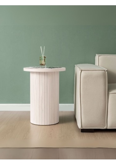Leonora Bohem Ahşap Yan Sehpa Krem