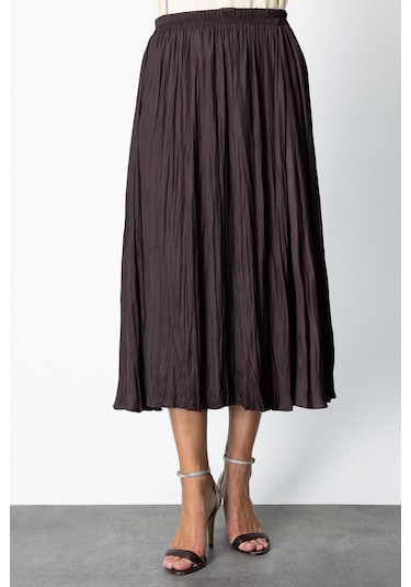 On Kadın Kırışık Görünümlü Midi Etek 64209 Kahverengi Kahverengi