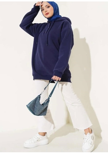 Lovie Moda Kadın Yarım Pat Düğmeli Sweatshirt Lacivert