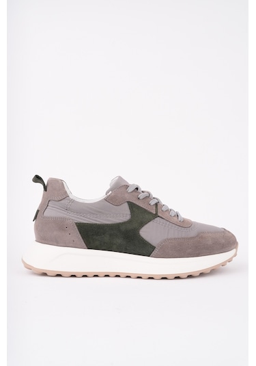 Muggo Svenson Kalın Taban Bağcıklı Hakiki Deri Erkek Günlük Sneaker Spor Ayakkabı Haki
