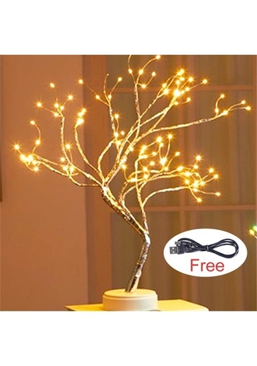 Sıcak Beyaz Led Gece Lambası Mini Noel Ağacı Bakır Tel Çelenk Lamba Çocuklar Için Ev Yatak Odası Dekorasyon Dekor Peri Işık Usb Destekli Sıcak Beyaz