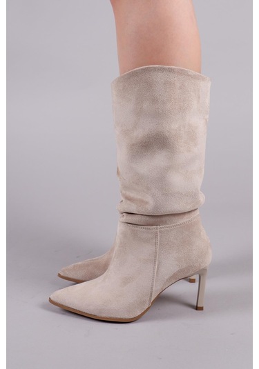 Arlon Büzgülü Çekme Topuklu Çizme Bej-8560 Bej