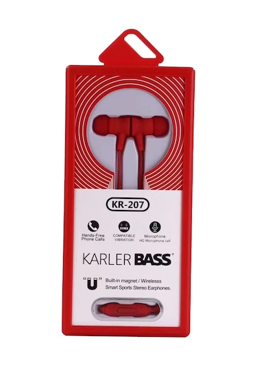Muratech Karler Bass Kr-207 Mıknatıslı Kablolu Kulaklık - Kırmızı