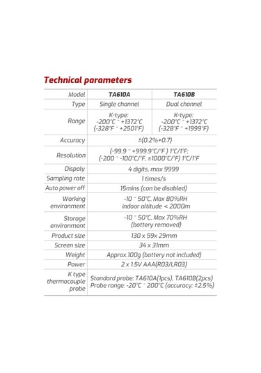 Ulzyvf Endüstriyel K Tipi Termokupl Termometre -200 C - 1372 C Ölçüm, Lcd Ekran, Veri Tutma