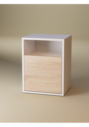 Detamob Kapaklı Raflı Komodin, %100 Mdf Sonoma/beyaz & Karbon Gri/sonoma Beyaz