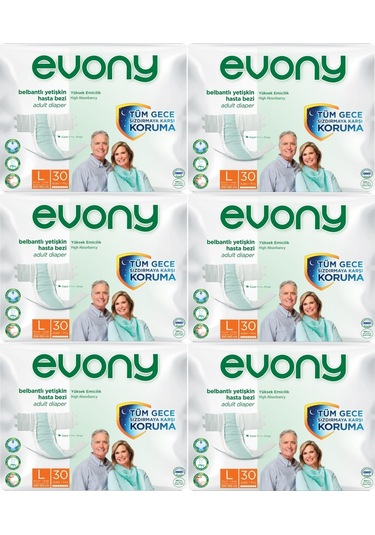 Evony 9 Damla Yetişkin Bel Bantlı Tekstil Yüzey Hasta Bezi L 6 x 30 Adet
