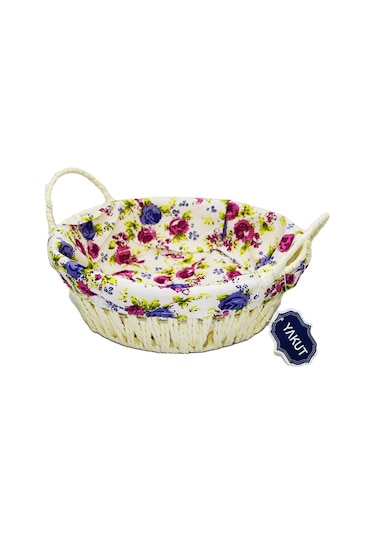 Yakut Renkli Bezli Yuvarlak Ekmek Sepeti Hasır 8820 Asorti
