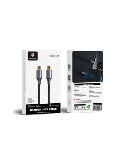 Lenyes LC528 Type-C To Type-C 60W Hızlı Şarj Özellikli Örgülü Data Ve Şarj Kablosu 1 M Siyah