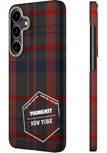 Galaxy S24 Plus Uyumlu Kılıf Ekose Desenli Youngkit Gezhi Serisi Kapak Kırmızı