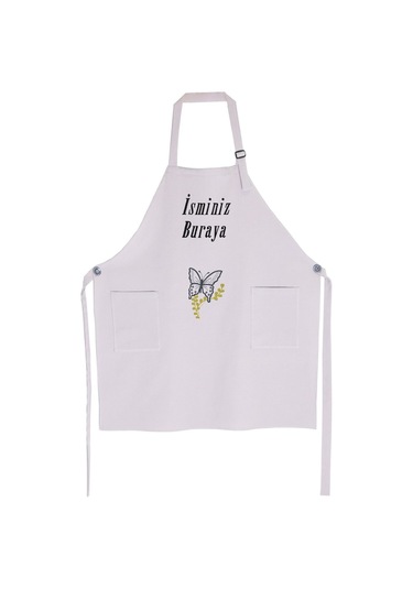 Mutfak Önlüğü Kişiye Ve İsme Özel Nakışlı Mutfak Önlüğü Kelebek01 Farklı Renkler Gri