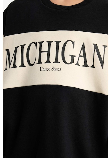 Defacto Kız Çocuk 2li Takım Baskılı Sweatshirt Eşofman Altı E6418a825aubk81 Siyah