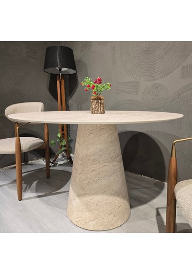 Lucca Yuvarlak Traverten Masa, Konik 120x120 Traverten