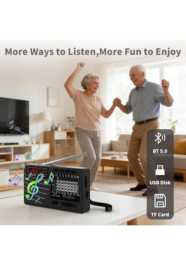 Xhdata D368 Taşınabilir Transistör Radyo Küçük Fm/ammw/sw Mini Radyo Bluetooth Usb Tf Pil Radyolu, Schwarz