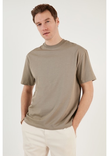 Buratti Pamuklu Relaxed Fit Sıfır Yaka Erkek T Shirt 5905446 Vizon