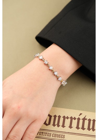 Çildan Womens Gold Özel Tasarım Zincir Ve Yıldız Detaylı Kelepçe Altın - Gümüş - Rose