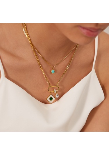 Sones Opk Gx2424 Paslanmaz Çelik Kare Kolye Çift Katmanlı Kolye Çok Renkli