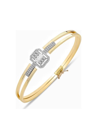 Klasik Pırlanta Modeli Baget Kelepçe Altın Bilezik Bileklik Altın - Yeşil