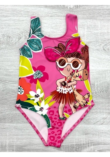 Kız Çocuk Görsel Baskılı Tek Parça Mayo 3-10 Yaş 12213 Fuşya