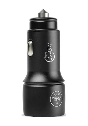 Powerway CC45 45W PD Ultra Hızlı 2x Type-C Girişli Araç İçi Çakmaklık Şarj Adaptörü Araç Şarj Başlığı