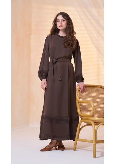 Misswhence Dantel Detaylı Elbise 39836 Kahve Kahverengi