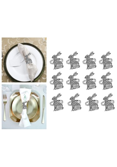 Homyl Tavşan Desenli Paskalya Peçete Halkaları Gümüş Gümüş