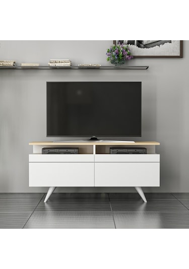 Bmdekor Tv Sehpası Berka 2 Kapak Beyaz Safir Meşe