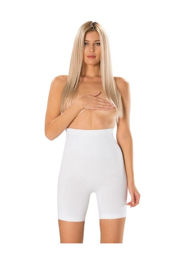 1 Beden Incelten Lazer Kesim Yüksek Bel Toparlayıcı Paçalı Korse Beyaz