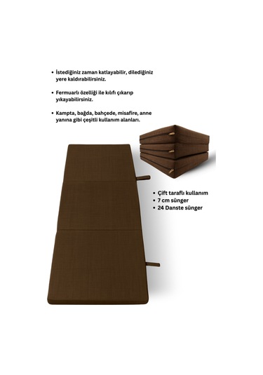 Kahverengi Katlanır Sünger Misafir Yer Yatağı Ve Balkon Minderi 7cm Kahverengi