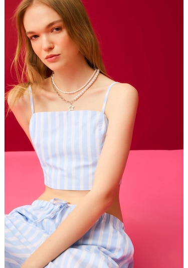 DeFacto Coool Çizgili Poplin Askılı Bluz D3517AX24HSBE196
