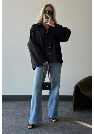 Siyah Oversize Gömlek - 4952 Siyah
