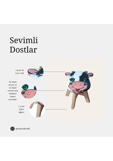 Sevimli El Yapımı Ahşap Çocuk Taburesi