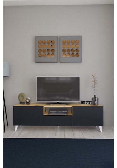 Bravix Modern Tv Ünitesi 3 Bölmeli Tv Sehpası Gövde Çamkapakl... Atlantik Çam - Antrasit