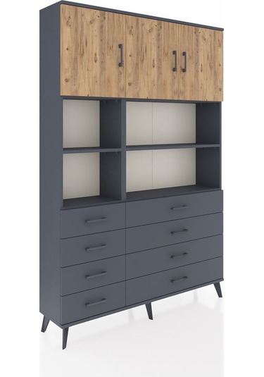 Arges Dolap 8 Raflı 8 Çekmeceli 3 Kapaklı 132x30x195 Antrasit-çam/antrasit Atlas Çam/antrasıt