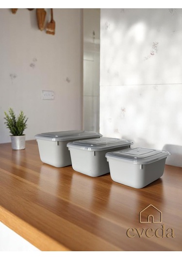 Eveda Snaplid Line Dikdörtgen Üçlü Set Bej-2 Düz