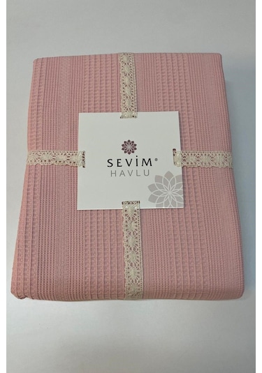 Çift Kişilik Waffle Pike 210x230cm, %100 Pamuk, Petekli Pike Pudra