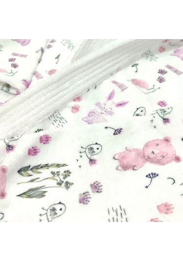 Happy Animals Dijital Baskılı Çocuk Bornozu Pembe - Beyaz