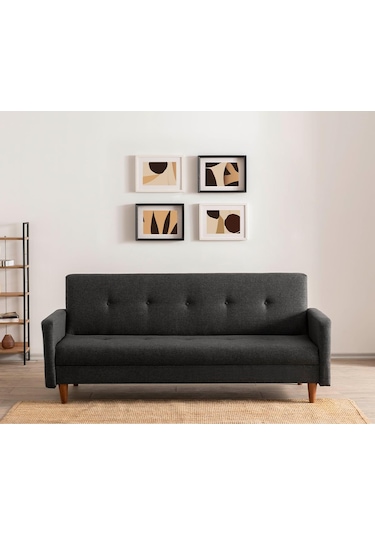 Pafu Hiko Üçlü Yataklı Koltuk - Koyu Gri Keten Koyu Gri