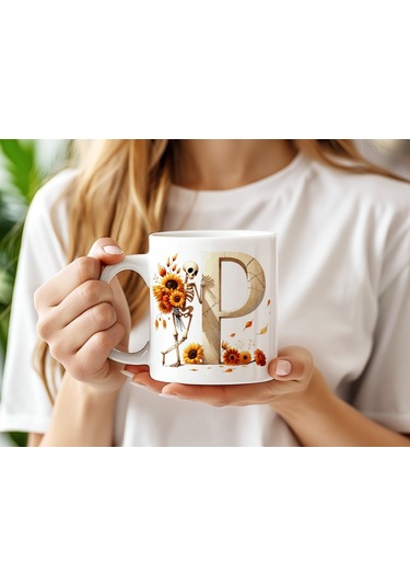 P Harfi Pembe Kareli Kalpli Göz Emojili Kupa Bardak Eğlenceli Kareli Tasarım Kahve Çay Kupası Beyaz