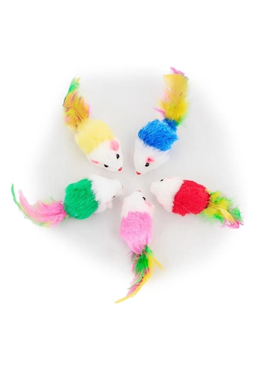Tineke Renkli Tüylü Gerçekci Fare Kedi Oyuncağı 5 Adet