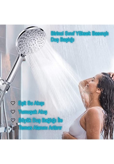Kustar Nilüfer 3 In 1 5 Fonksiyonlu Banyo Duş Başlığı Seti L Mafsal Ve 1,5 Metre Örgülü Hortum Seti Gri