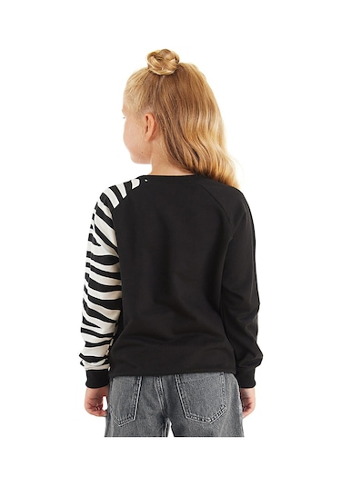 Denokids Fırfırlı Zebra Kız Çocuk Siyah Sweatshirt Mint