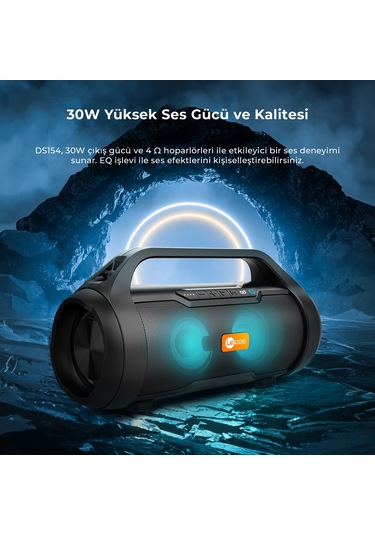 Lecoo DS154 30W Kablosuz Bluetooth 5.0 RGB Aydınlatmalı TWS Stereo Boombox Taşınabilir Hoparlör