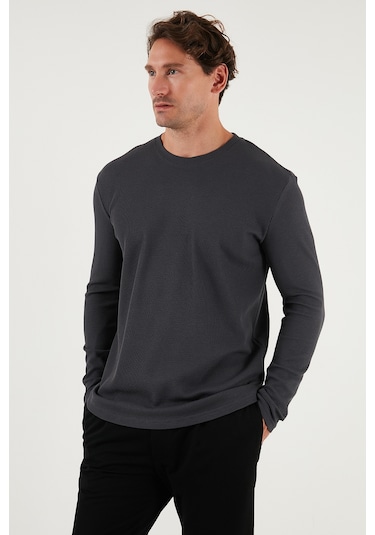 Buratti Pamuklu Bisiklet Yaka Slim Fit Basic Erkek Sweat 5905073 Antrasit