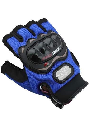Attack Probiker Eldiven Yarım Probiker Motosiklet Eldiveni Korumalı Mavi