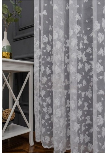 Tül Perde Mini Kare Silver Gümüş Tasarım Sırma Çizgili Tül 2kat Pileli Tül Perde BEYAZ