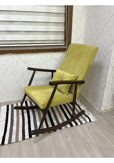 Asedia Trend Ceviz Sarı Sallanan Sandalye Koltuk