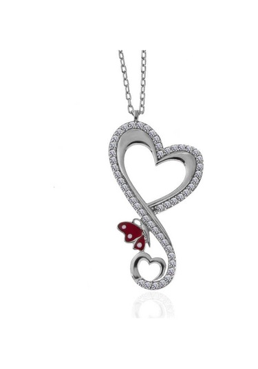 Blackcraft 925 Ayar Gümüş Kalpli Kelebek Kadın Kolye Koleksiyon