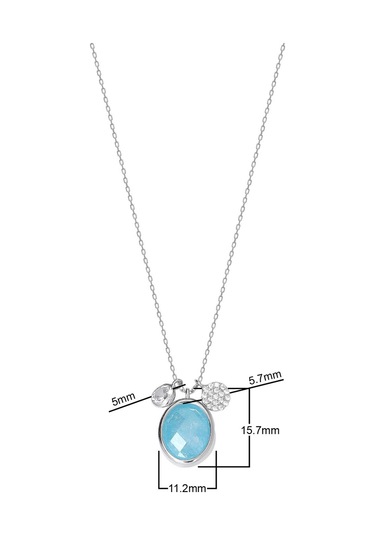 Zirkon Taşlı Pırlanta Montür Gümüş Rengi Kaplama Ortası Turkuaz Taşlı Desenli Oval Gümüş Kolye Gold - Rose Gold - Gümüş